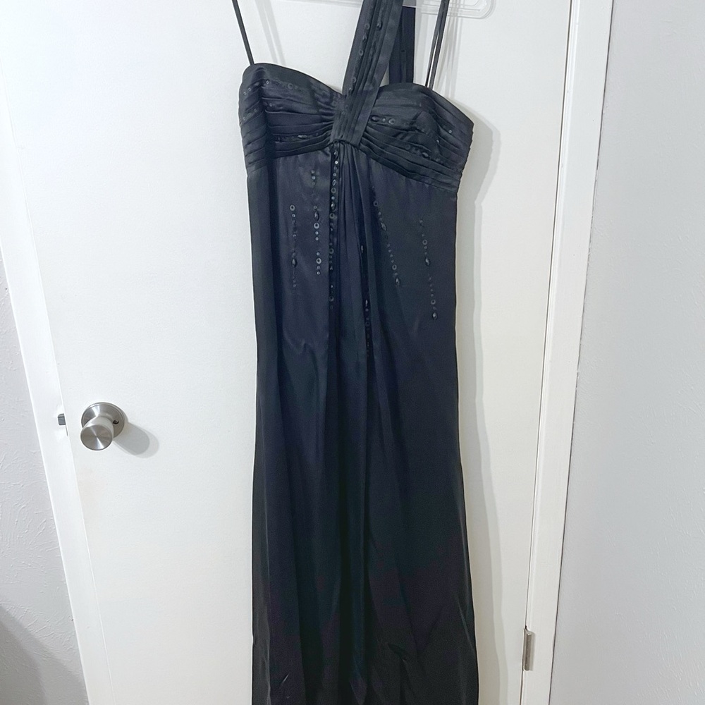 BCBGMaxAzria Black Asymmetrical Ruched Evening Dress